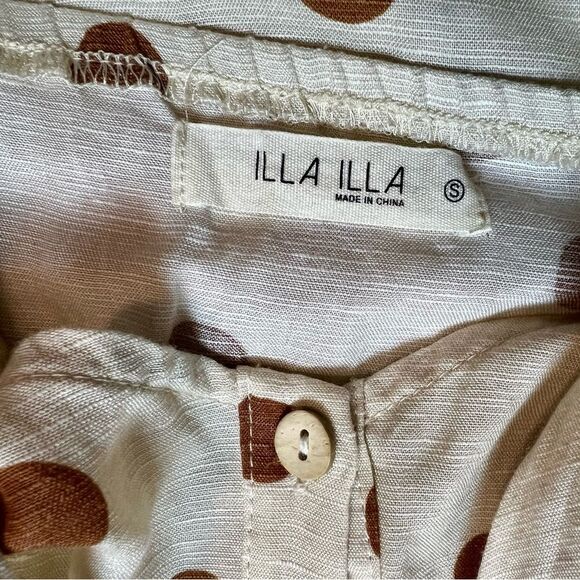 ILLA ILLA Polka Dot Button Down Mini Dress Lined Adjustable Cream Brown Small - Picture 4 of 6
